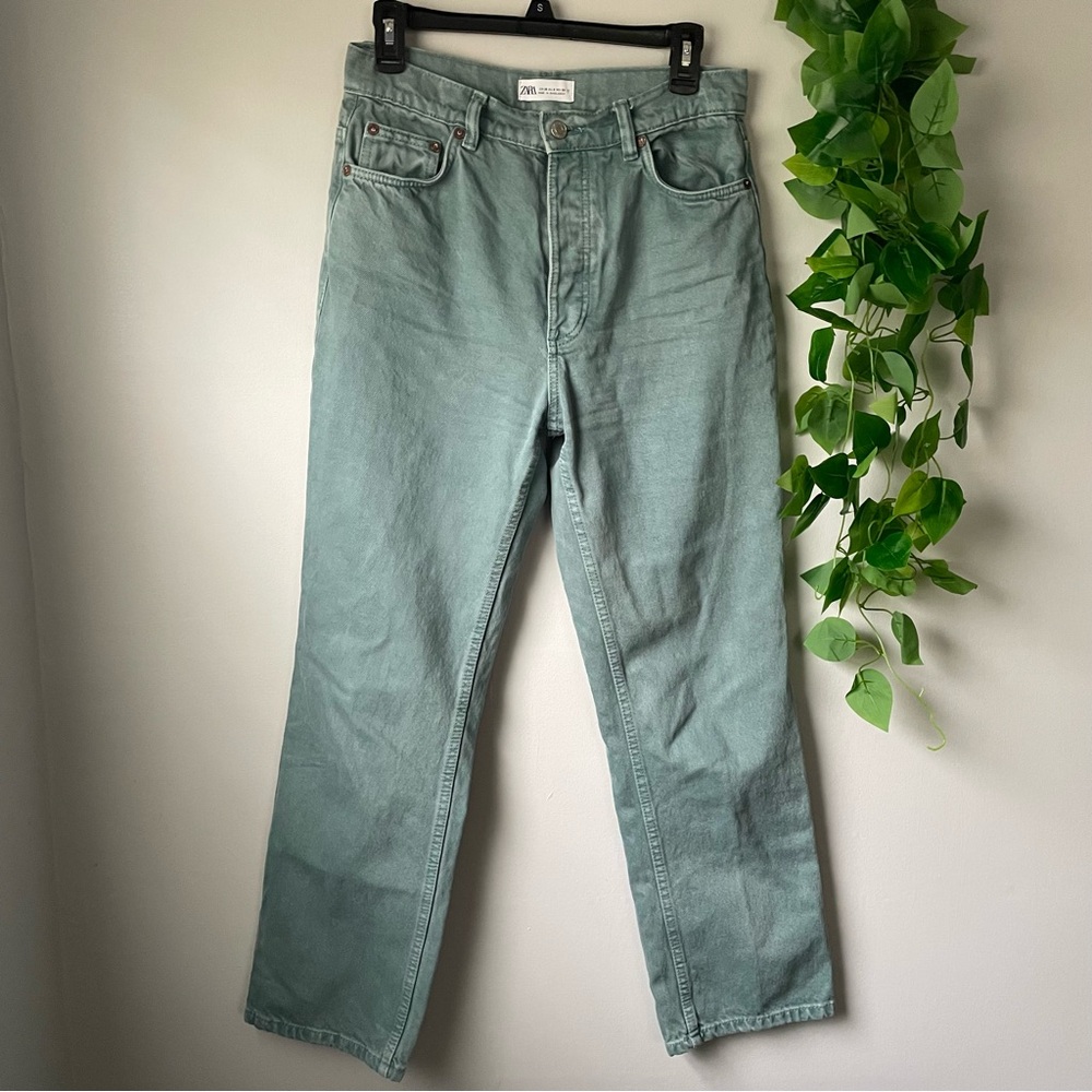 Zara Mint Green Blue Wide Leg Flare Jeans